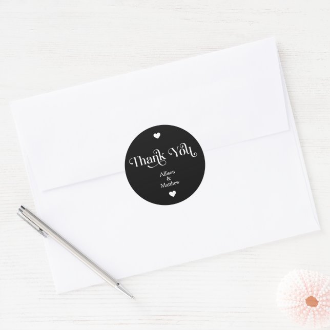 Sticker Rond Merci Mariage noir et blanc moderne (Enveloppe)