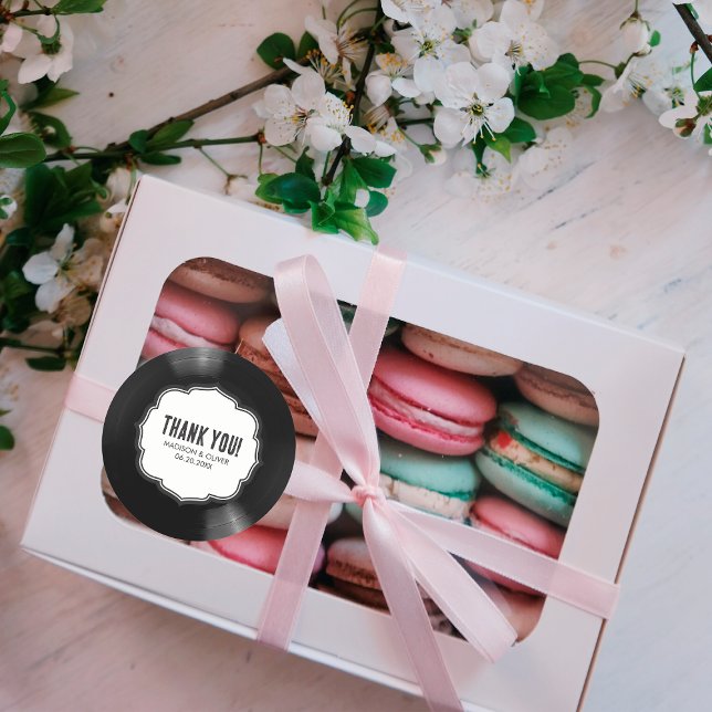 Sticker Rond Merci Mariage noir et blanc rétro (Créateur téléchargé)