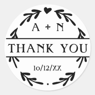 Sticker Rond Merci Mariage noir et blanc simple