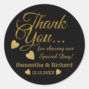 Sticker Rond Merci Mariage Noir Et Or