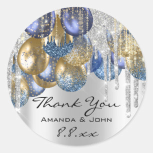 Sticker Rond Merci Mariage nuptiale Ballon Blue Navy Driver