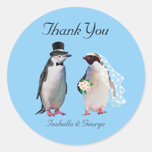 Sticker Rond Merci Mariage & Penguin Couple Classic Round S