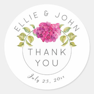 Sticker Rond Merci Mariage personnalisé Hot rose Hydrangea