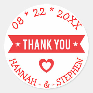 Sticker Rond Merci Mariage Personnalisé Rouge Et Blanc