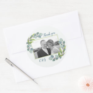 Sticker Rond Merci Mariage photo Eucalyptus