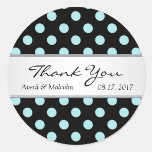 Sticker Rond Merci Mariage pois noir et turquoise