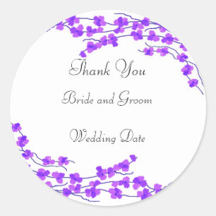 Sticker Rond Merci Mariage pourpre en fleurs