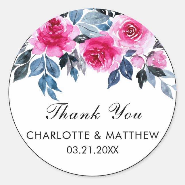 Sticker Rond Merci Mariage Rose de couleur rose (Devant)