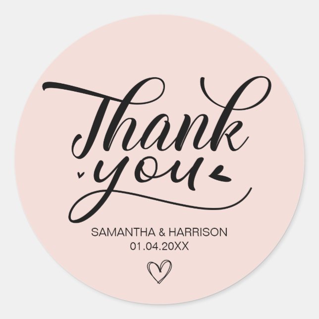 Sticker Rond Merci, Mariage Rose de l'anniversaire (Devant)