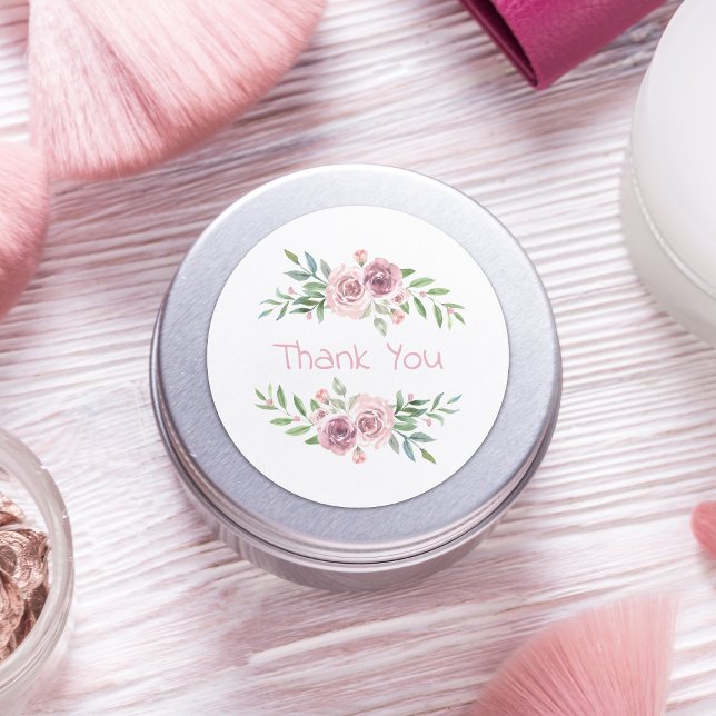 Sticker Rond Merci mariage rose Floral Wreath Aquarelle (Créateur téléchargé)