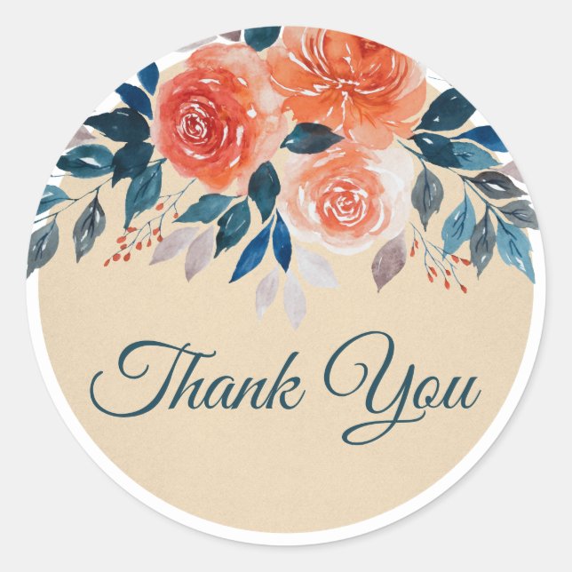 Sticker Rond Merci Mariage Rose Orange (Devant)