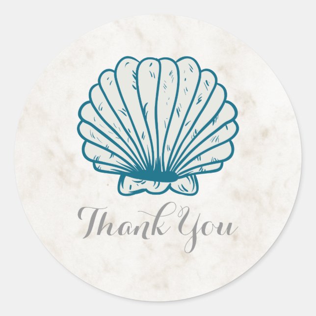 Sticker Rond Merci Mariage Royal Blue Rustic Seashell (Devant)
