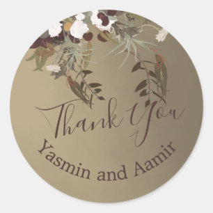 Sticker Rond Merci Mariage Rustique Floral Élégant