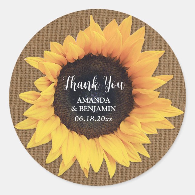 Sticker Rond Merci Mariage Sunflower Burlap (Devant)