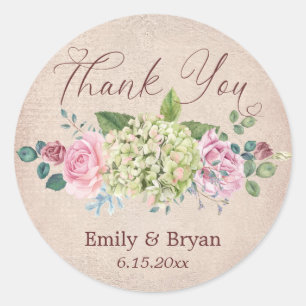 Sticker Rond Merci Mariage vintage Arrière - plan Rose Spray