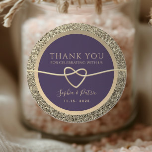 Sticker Rond Merci Mariage violet et or
