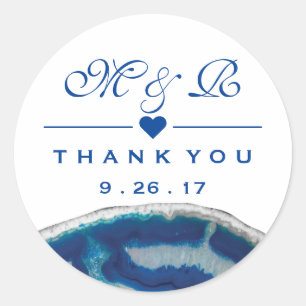 Sticker Rond Merci   Marine Blue Mariage Monogram Agate