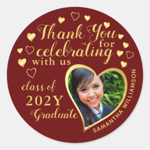 Sticker Rond Merci Maroon Red Gold 2025 Graduation Favor