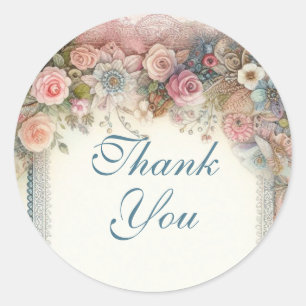 Sticker Rond Merci Maximaliste Cadeau Floral Vintage