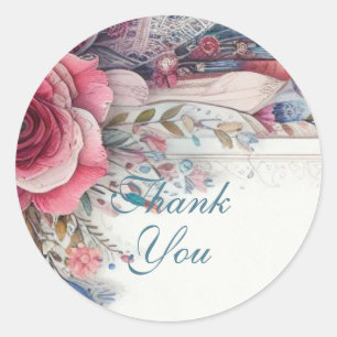 Sticker Rond Merci Maximaliste Cadeau Floral Vintage