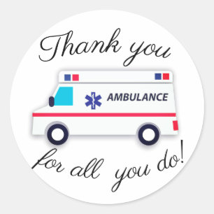Sticker Rond Merci médecins infirmières ambulance médicale