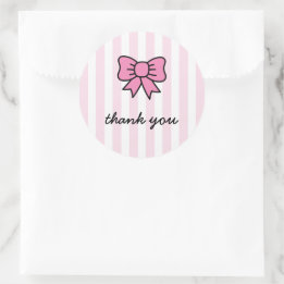 Sticker Rond Merci mignon carton rose Bow