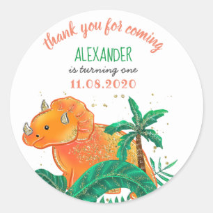 Sticker Rond Merci mignon de Triceratops de fête d'anniversair