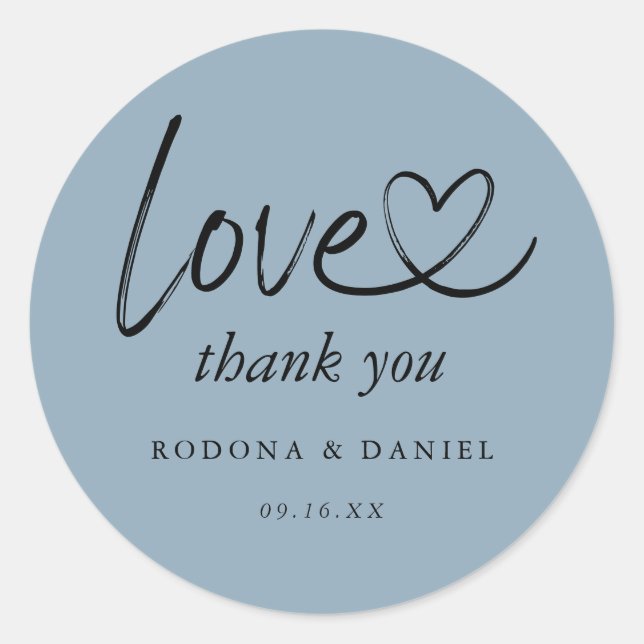 Sticker Rond Merci minimaliste moderne Mariage Dusty Blue (Devant)