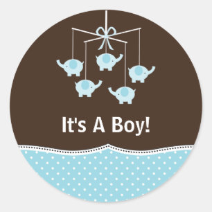 Sticker Rond Merci mobile Blue & Brown Elephant