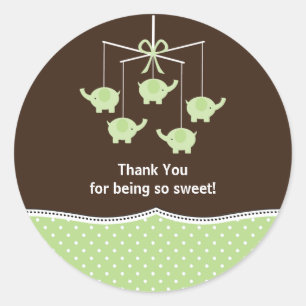 Sticker Rond Merci mobile Green & Brown Elephant