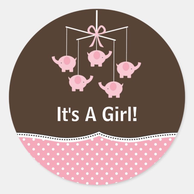 Sticker Rond Merci mobile rose bleu et Brown éléphant (Devant)