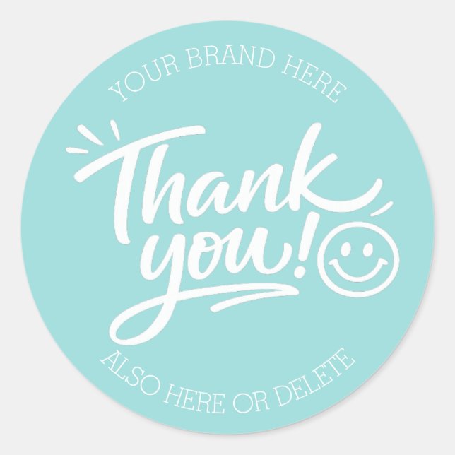 Sticker Rond « Merci ! » Moderne à la Main avec Sourire (Devant)