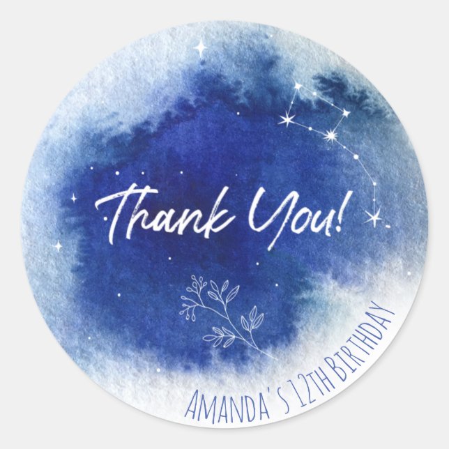 Sticker Rond Merci moderne Blue Night Stars (Devant)
