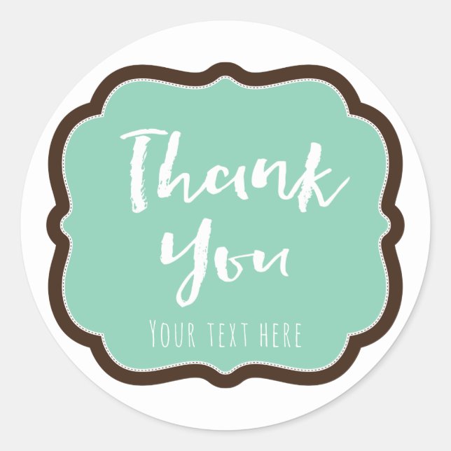 Sticker Rond Merci Moderne Chic Brun et Menthe (Devant)