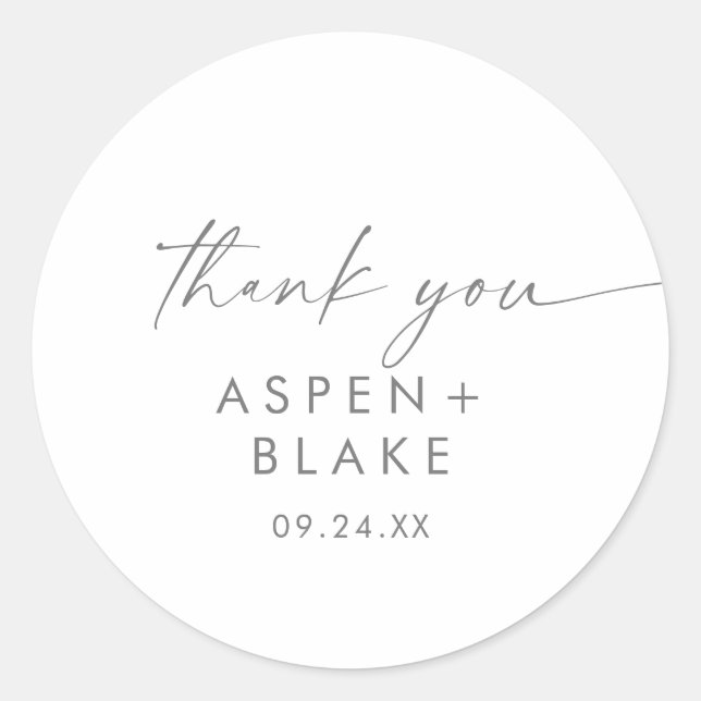 Sticker Rond Merci moderne en argent Script mariage Faveur (Devant)