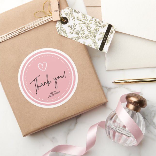 Sticker Rond Merci moderne rose et blanc Cercle (Cadeaux)