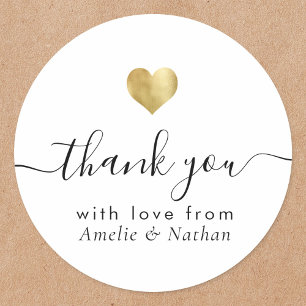 Sticker Rond Merci moderne Script Rose Gold Heart Mariage