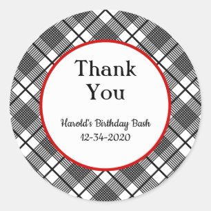 Sticker Rond Merci modifiable du Motif plaqué noir et blanc