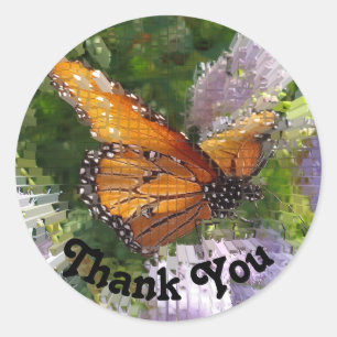 Sticker Rond Merci Monarque Papillon photo tuile florale