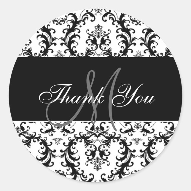Sticker Rond Merci Monogram Paisley Mariage (Devant)