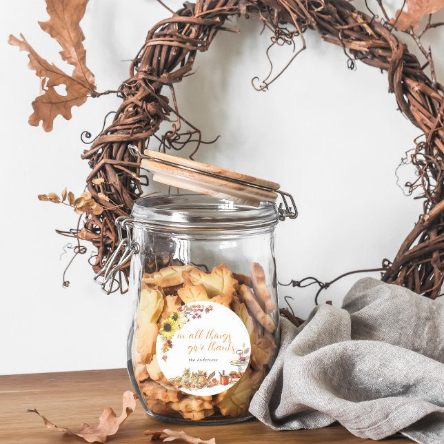 Sticker Rond Merci. | Monogramme d'action de grâces aquarelle (Créateur téléchargé)