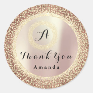 Sticker Rond Merci Monogramme Pailleté 16ème Rose Gold Mariage