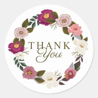 Sticker Rond Merci Moody Floral Aquarelle