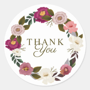 Sticker Rond Merci Moody Floral Watercolor