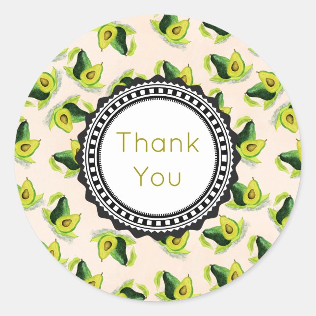 Sticker Rond Merci Motif Aquarelle Avocados Vert (Devant)