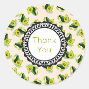 Sticker Rond Merci Motif Aquarelle Avocados Vert