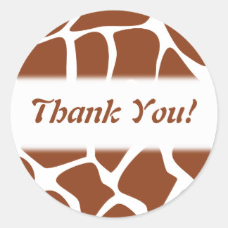 Sticker Rond Merci. Motif Brown et blanc Giraffe.