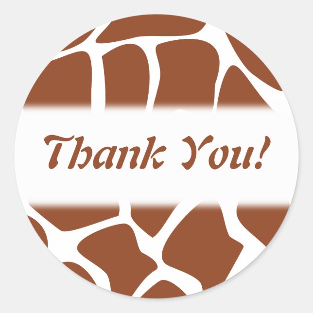 Sticker Rond Merci. Motif Brown et blanc Giraffe. (Devant)