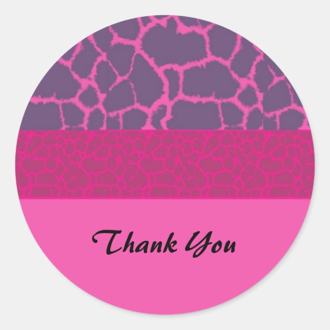 Sticker Rond Merci Motif de fourrure de Giraffe rose (Devant)