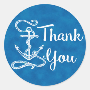 Sticker Rond Merci nautique Bateau Ancre Aquarelle Bleu
